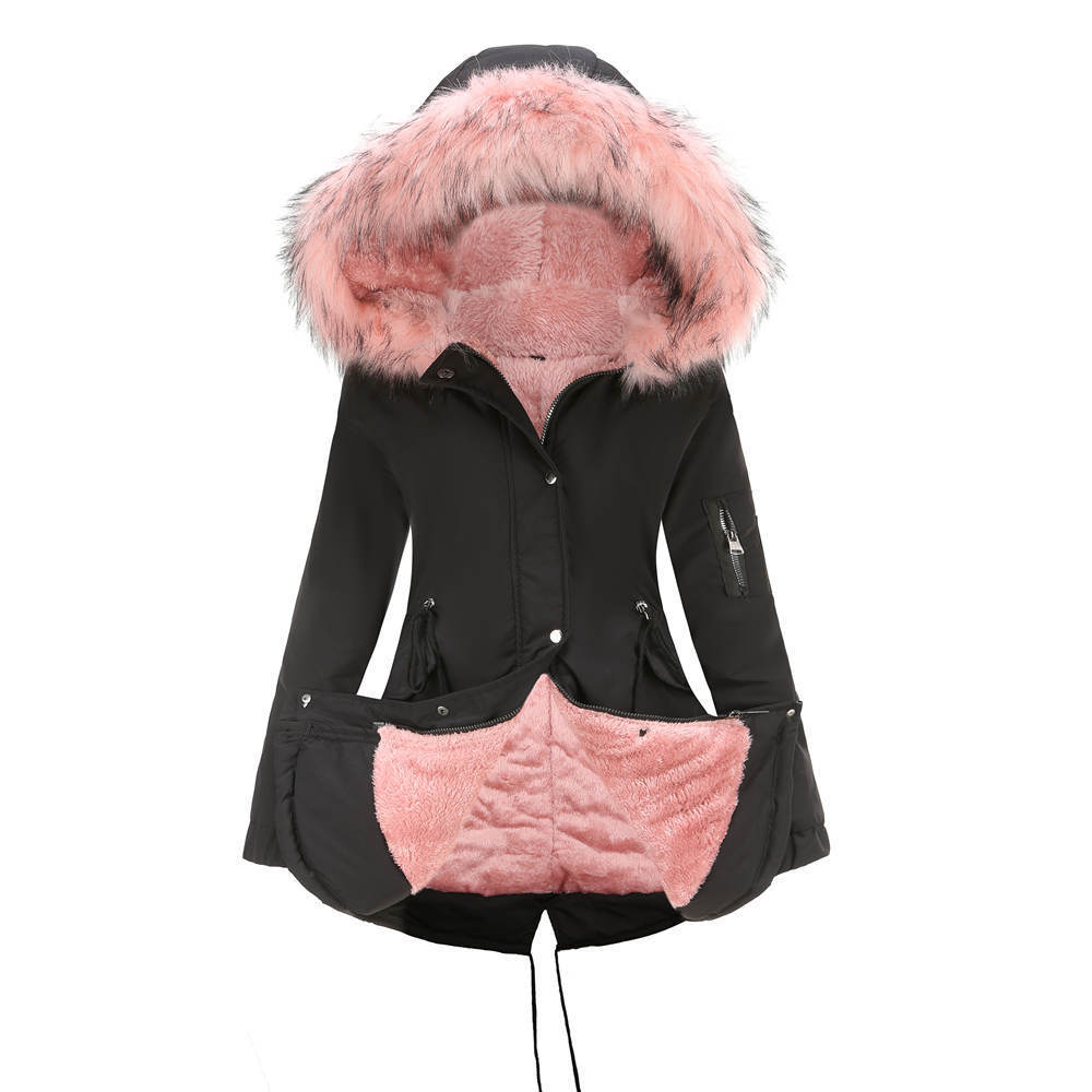 Cotton-padded Mid-length Hooded Parka Coat