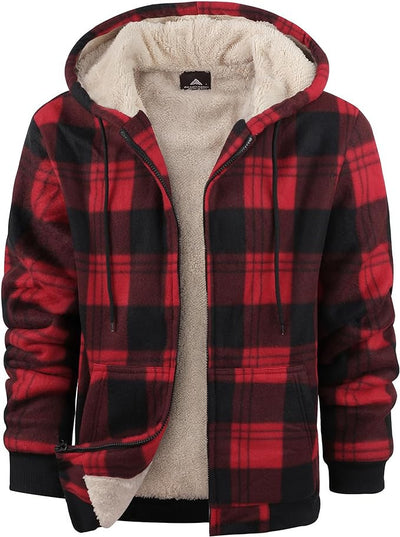 Men's Plaid Print Hooded Zip-Up Cotton-padded Winter Jacket