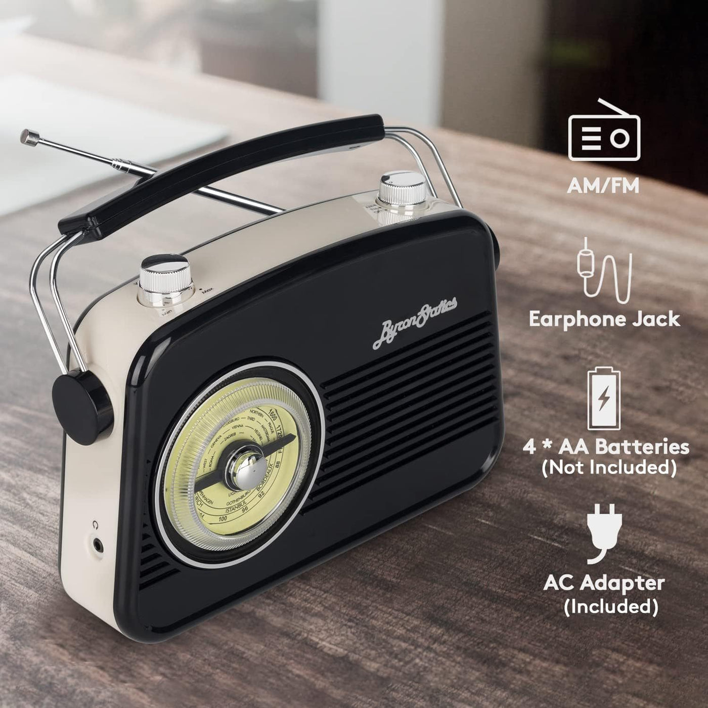 Black AM FM Vintage Radio with Headphone