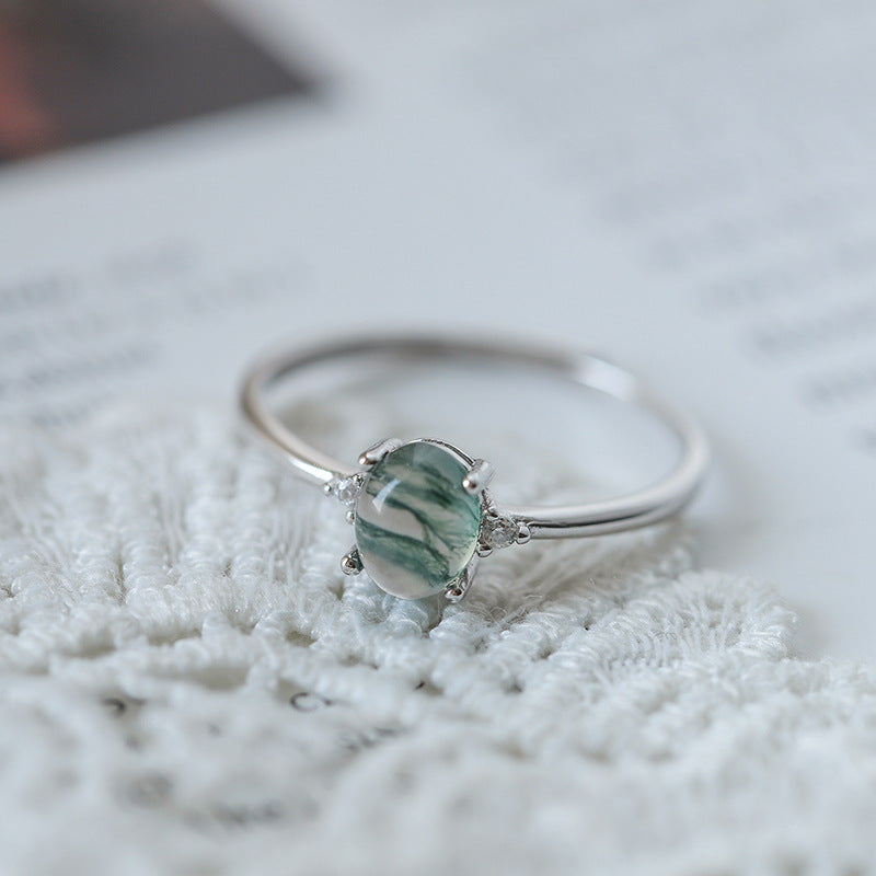 S925 Silver Green Moss Ring