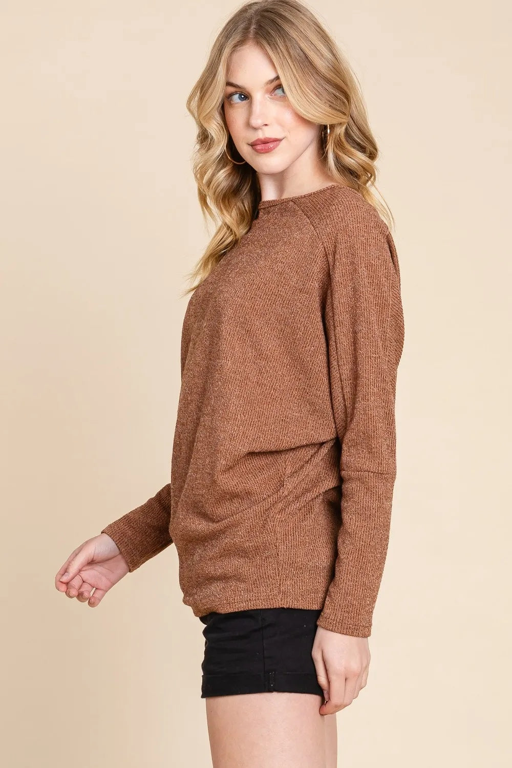 BOMBOM Drop Shoulder Long Sleeve Knitted Top