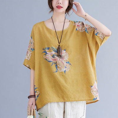 Korean Cotton Hemp Half Sleeve Summer Top