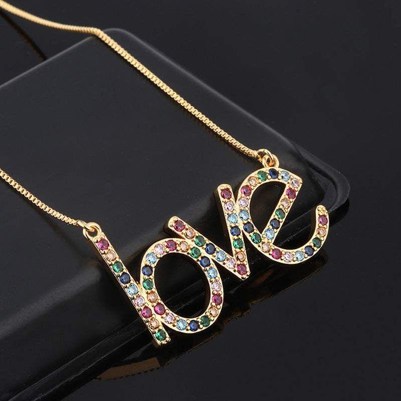 Colorful Zircons Letter LOVE Necklace