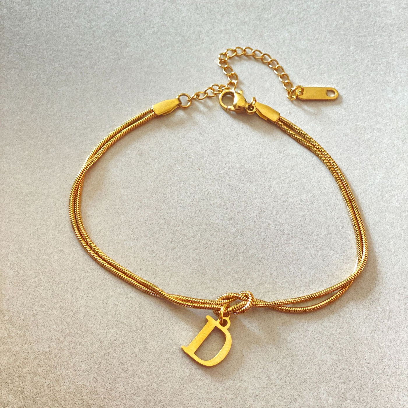 New Letter A-Z Love Knot Gold Color Dainty Snake Chain Charm Bracelet