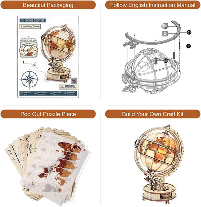 Luminous 3D Globe 180PCS Wooden Model