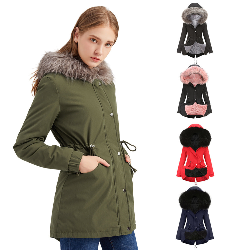 Cotton-padded Mid-length Hooded Parka Coat