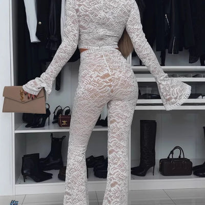 Long Sleeve Lace Slim Fit Two-piece Suit