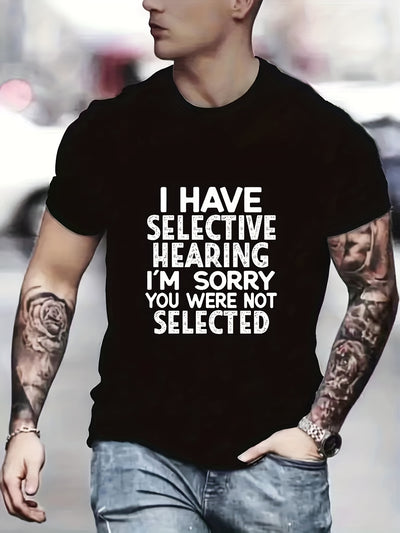 Men's Pattern T-shirt - Selective Hearing Design, Casual and Comfortable