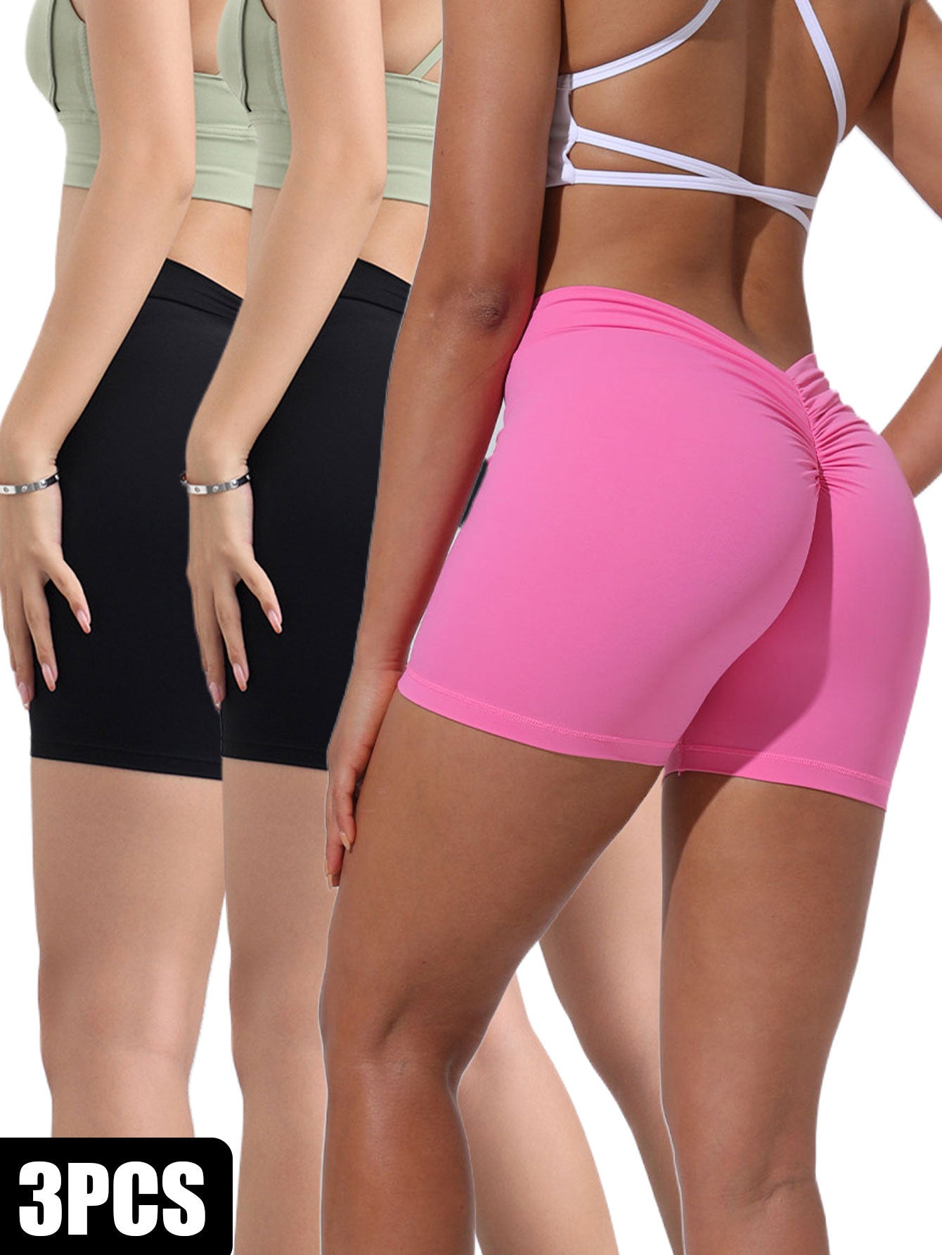 3 Pack High-waisted Butt-lifting Sports Yoga Shorts