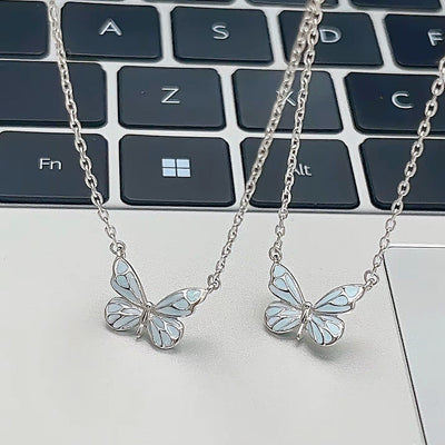 Fashion Blue Luminous Butterfly Necklace Bracelet Set for Glow In The Dark