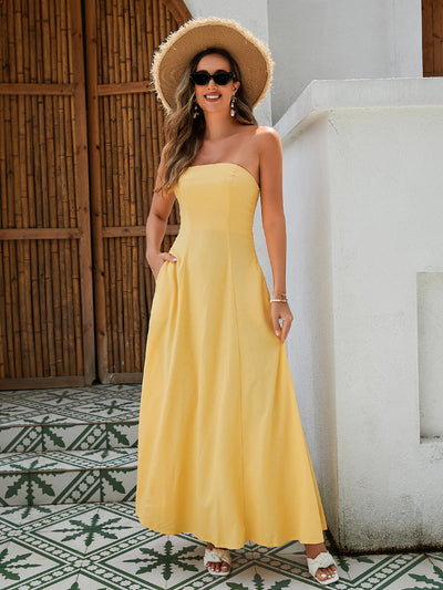 Women's Strapless Linen Maxi Dress