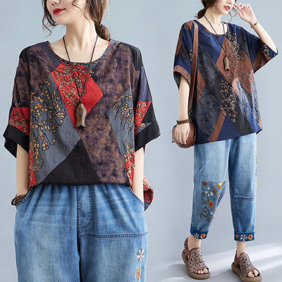 Loose Round Neck Printed Short-sleeved T-shirt Top