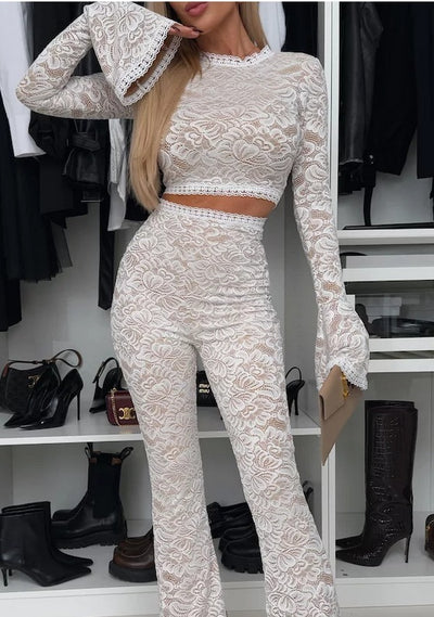 Long Sleeve Lace Slim Fit Two-piece Suit