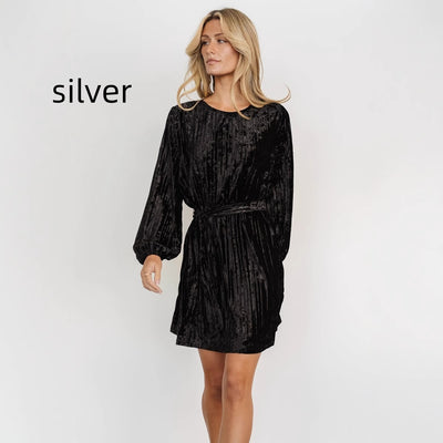 Women's Loose Knee-length Velvet Long Sleeve Dress