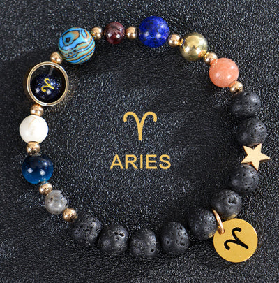 Eight Planets Twelve Constellations Frosted Stone Beaded Bracelet