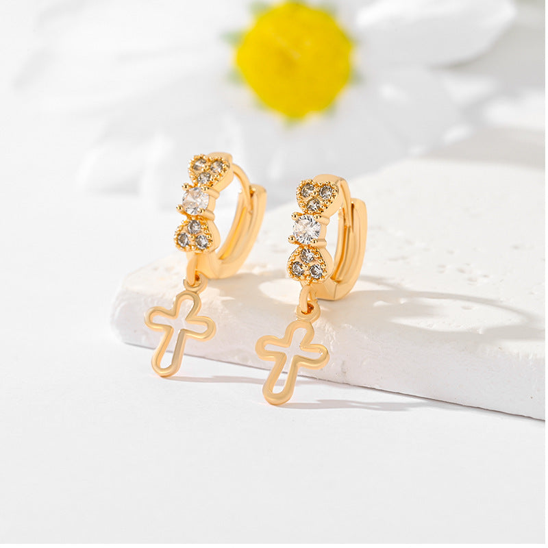 Popular Multi-style Design Gold-plated Ornament Cross Earrings