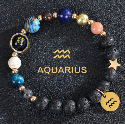 Eight Planets Twelve Constellations Frosted Stone Beaded Bracelet