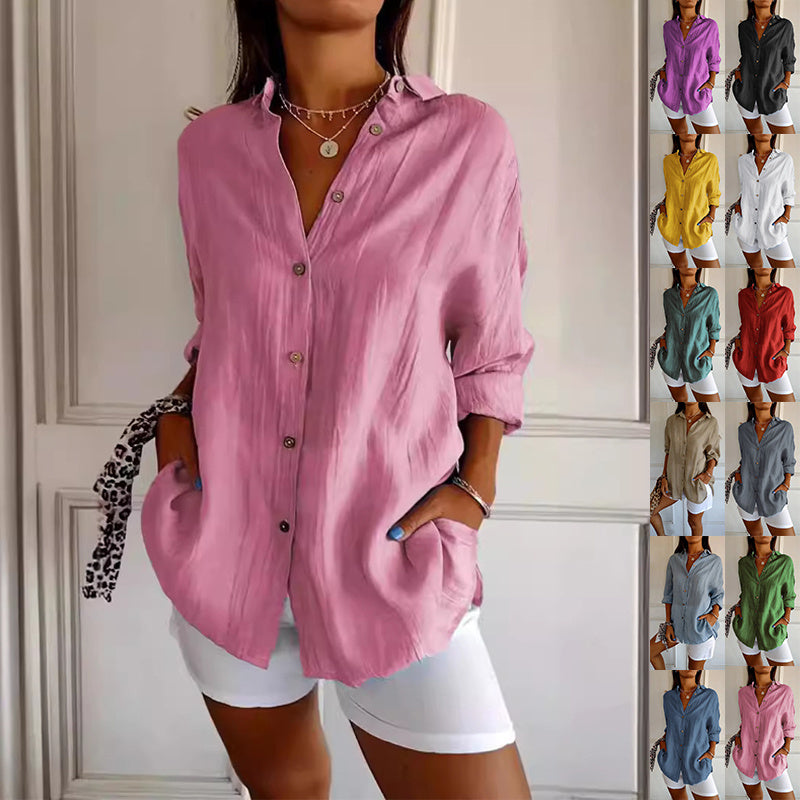 Long Sleeve Single-breasted Pleated Shirt