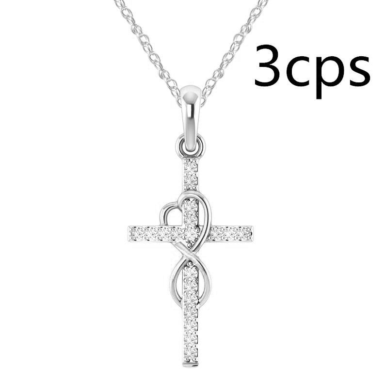 Alloy Pendant with Diamond and Eight-character Cross Necklace