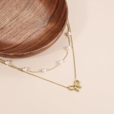 Simple Pearl Double Layer Choker Fashion Gold Color Necklace