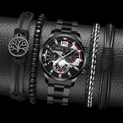 Men's New Three Eye Quartz Watch Bracelet Set