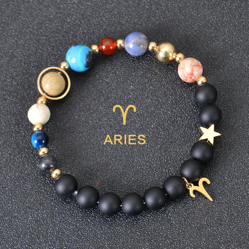 Eight Planets Twelve Constellations Frosted Stone Beaded Bracelet