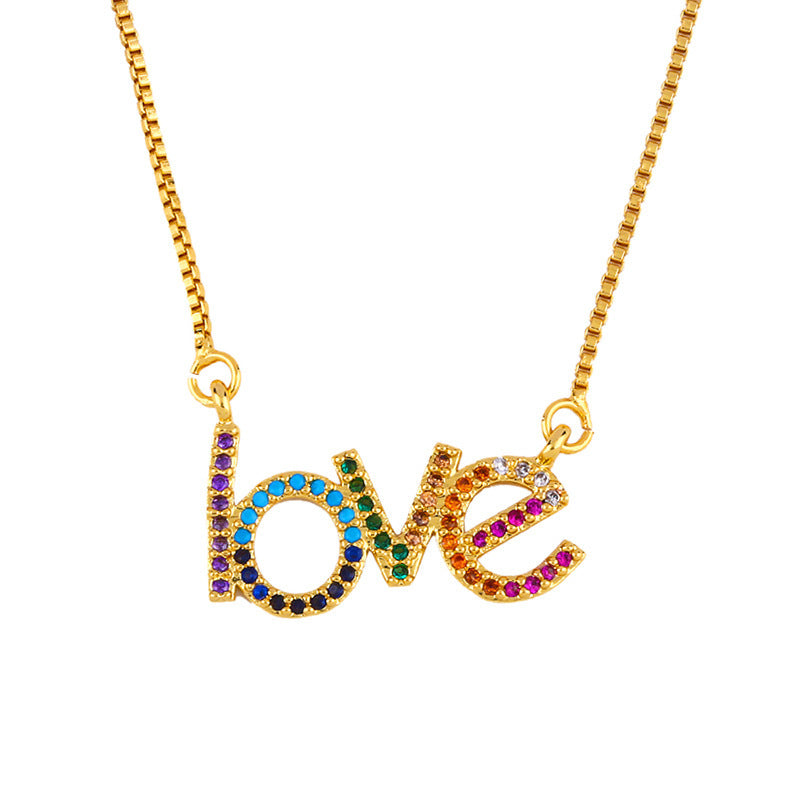 Colorful Zircons Letter LOVE Necklace