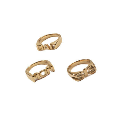 Letter Seal Titanium Steel Plating 18K Gold Ring