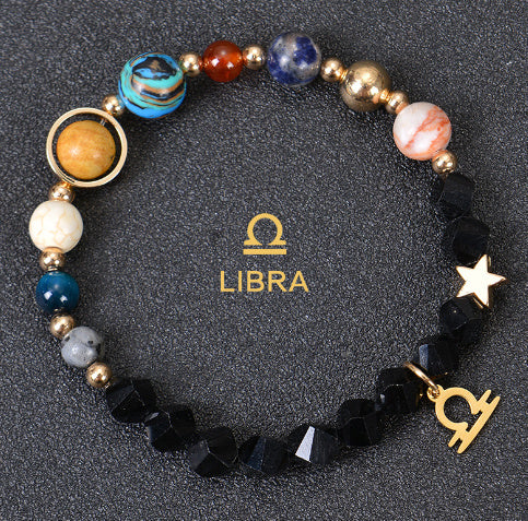 Eight Planets Twelve Constellations Frosted Stone Beaded Bracelet