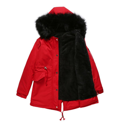 Cotton-padded Mid-length Hooded Parka Coat