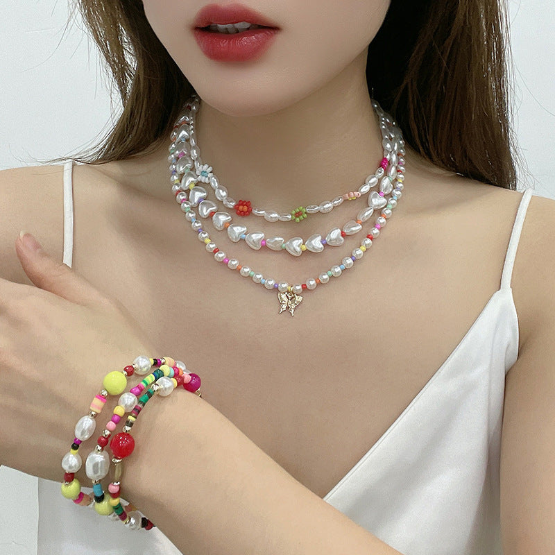 Gold-plated Inlaid Pearl Multi-row Necklace