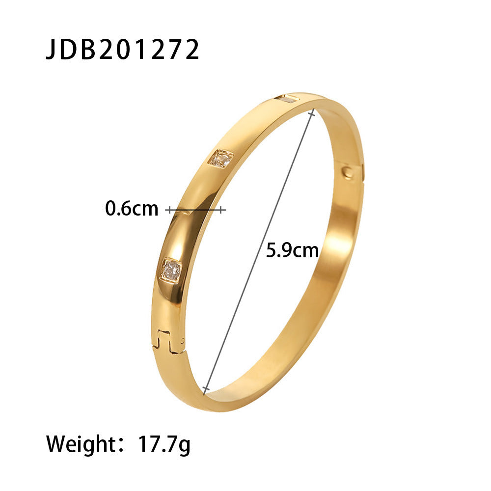 Gold-plated Stainless Steel Bracelet with Zirconia