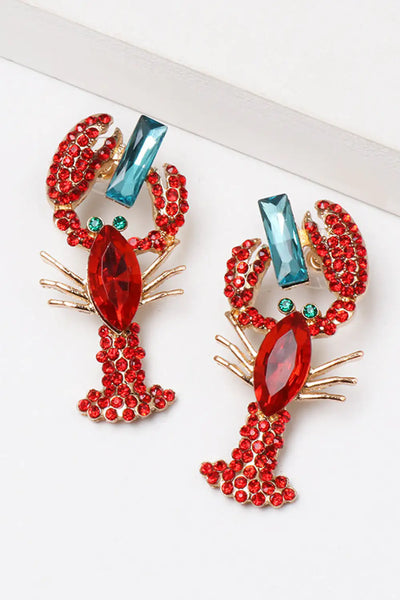 Lobster Shape Glass Stone Dangle Earrings