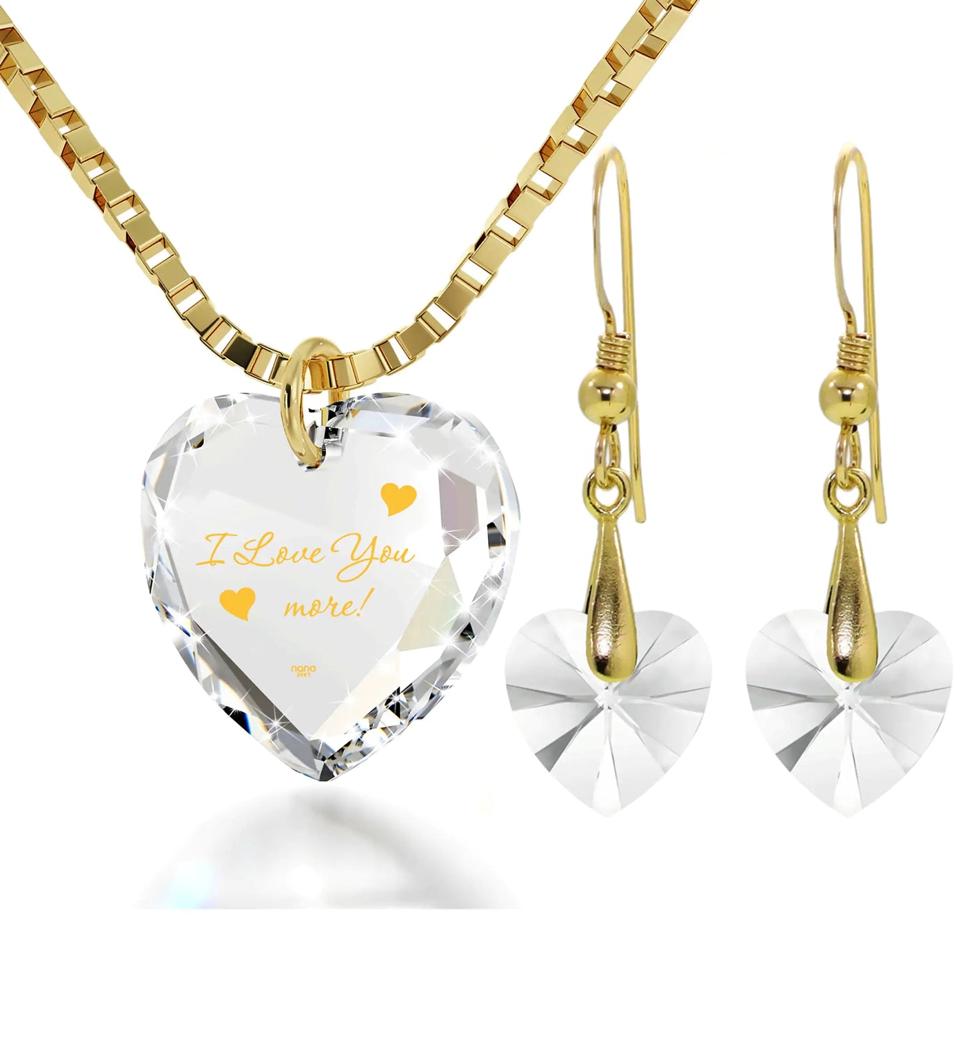 Tiny Heart Jewelry Set 24k Gold Inscribed I Love You