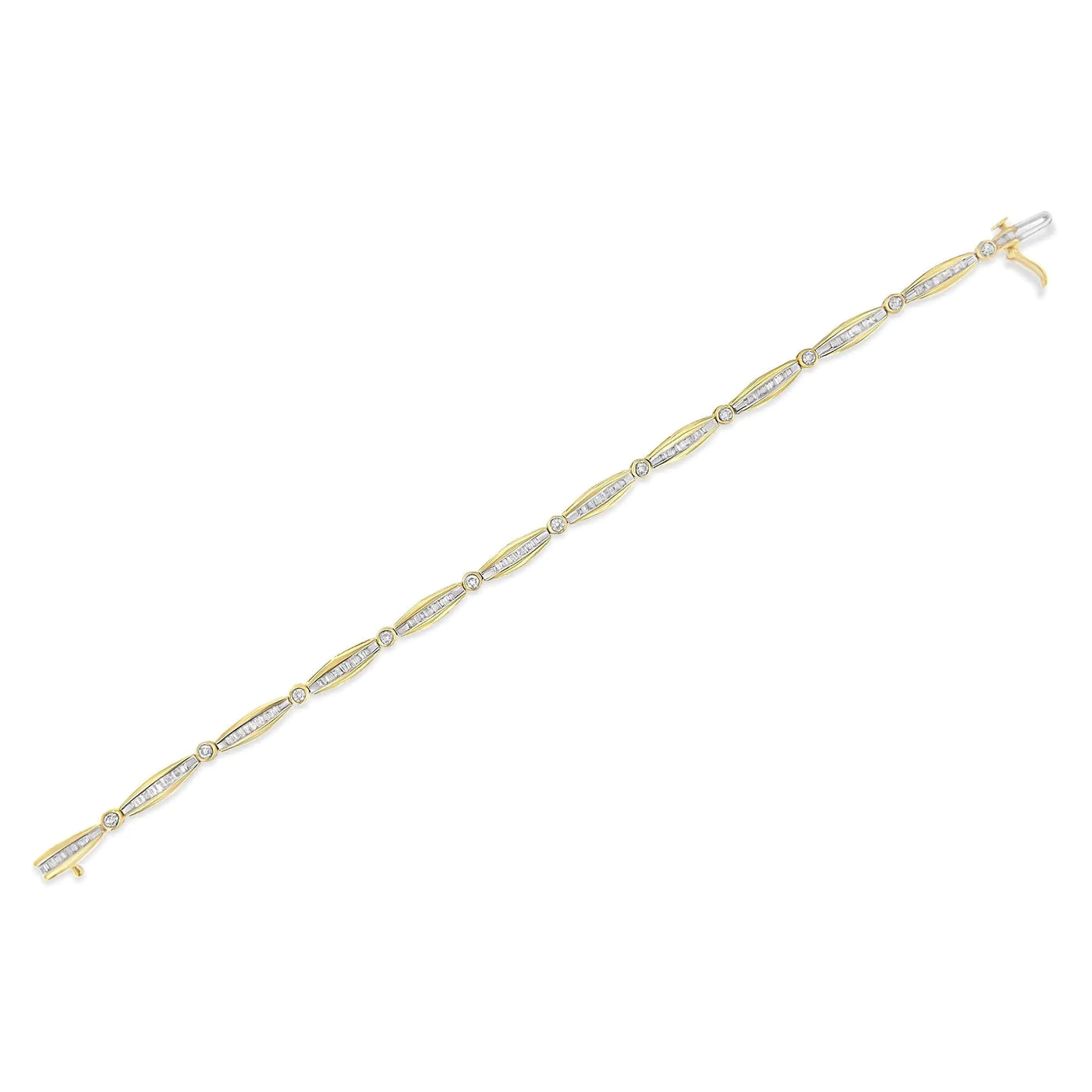 14K Yellow Gold Cut Diamond Bezel and Tapered Link 7" Tennis Bracelet