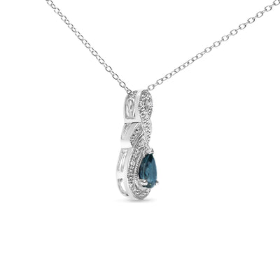 Sterling Silver .925 Sapphire and Diamond Accent Infinity Drop 18" Pendant Necklace