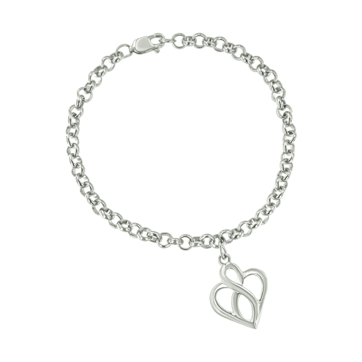 Open Heart with Center Vertical Infinity Chain Charm .925 Sterling Silver Bracelet - Size 7"