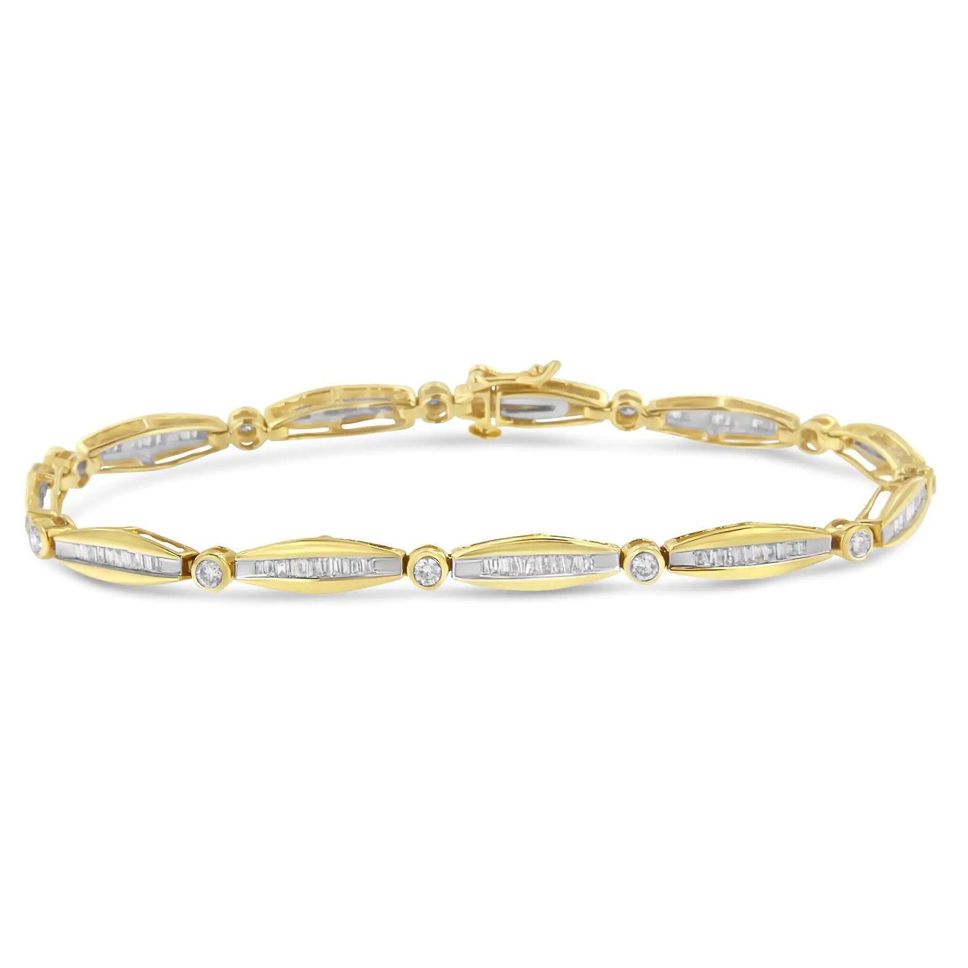 14K Yellow Gold Cut Diamond Bezel and Tapered Link 7" Tennis Bracelet