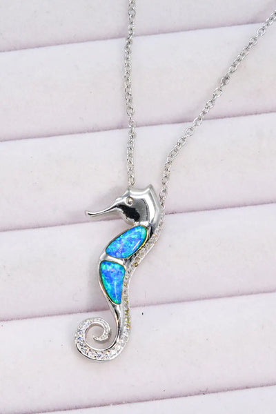 Opal Seahorse 925 Sterling Silver Necklace