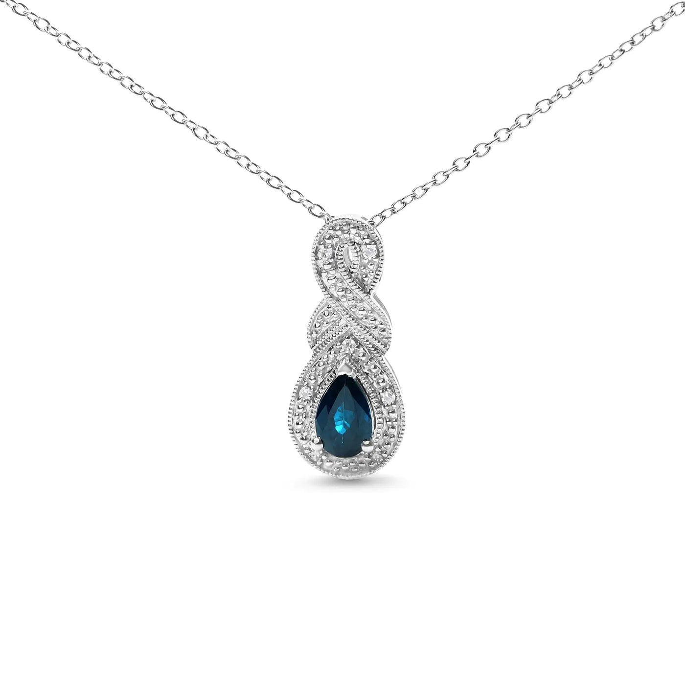 Sterling Silver .925 Sapphire and Diamond Accent Infinity Drop 18" Pendant Necklace