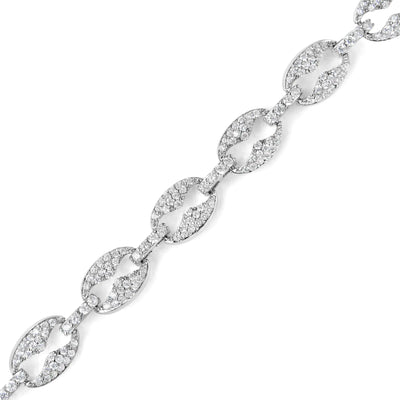 White 14K Gold 1.5 Cttw Round Diamond Set Link Bracelet