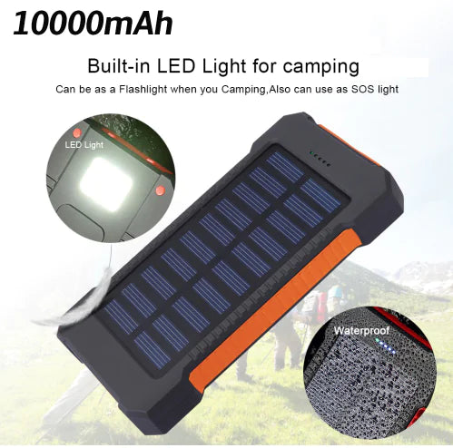 Waterproof Solar Charging 10000mAh Battery Backup