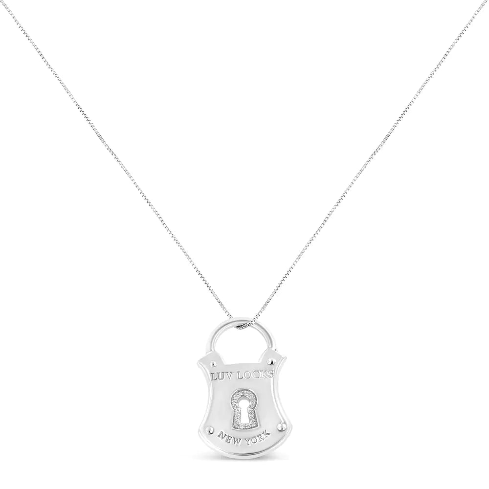 925 Sterling Silver 1/10 Cttw Diamond Lock Pendant 18" Necklace (H-I Color, I1-I2 Clarity)