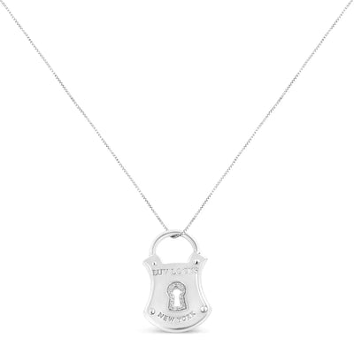 925 Sterling Silver 1/10 Cttw Diamond Lock Pendant 18" Necklace (H-I Color, I1-I2 Clarity)