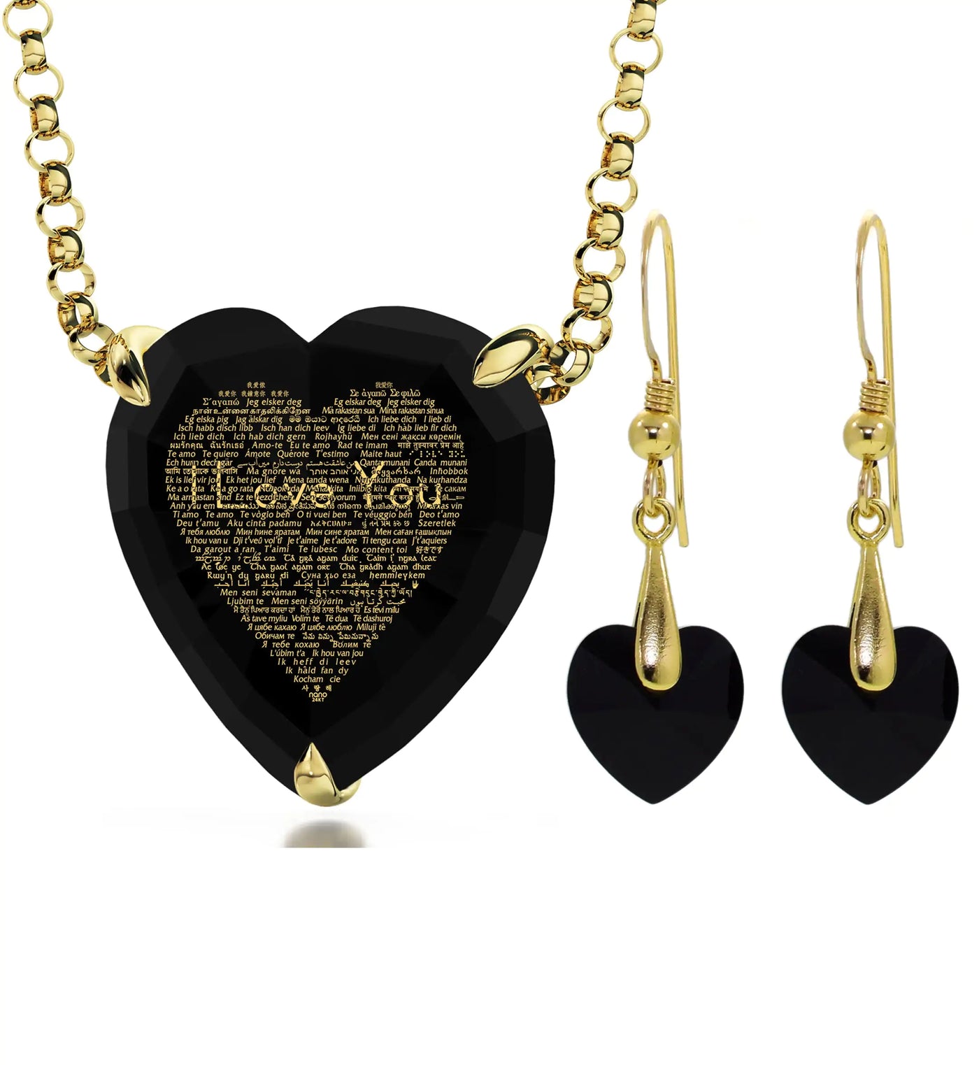 Gold Plated Silver Heart I Love You Necklace and Crystal Earrings