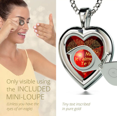 925 Silver Heart Jewelry Set I Love You Necklace and Crystal Earrings