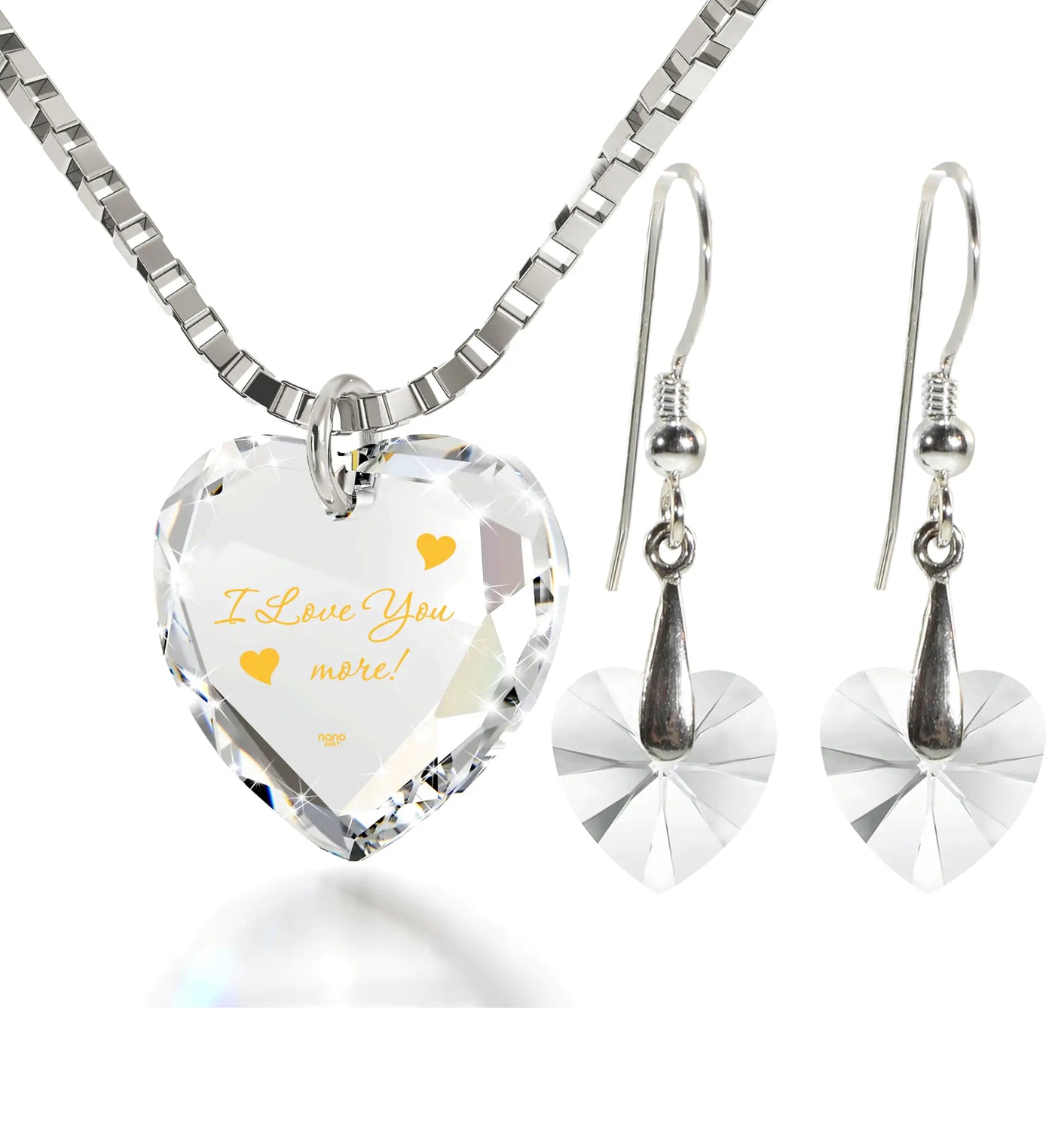 Tiny Heart Jewelry Set 24k Gold Inscribed I Love You