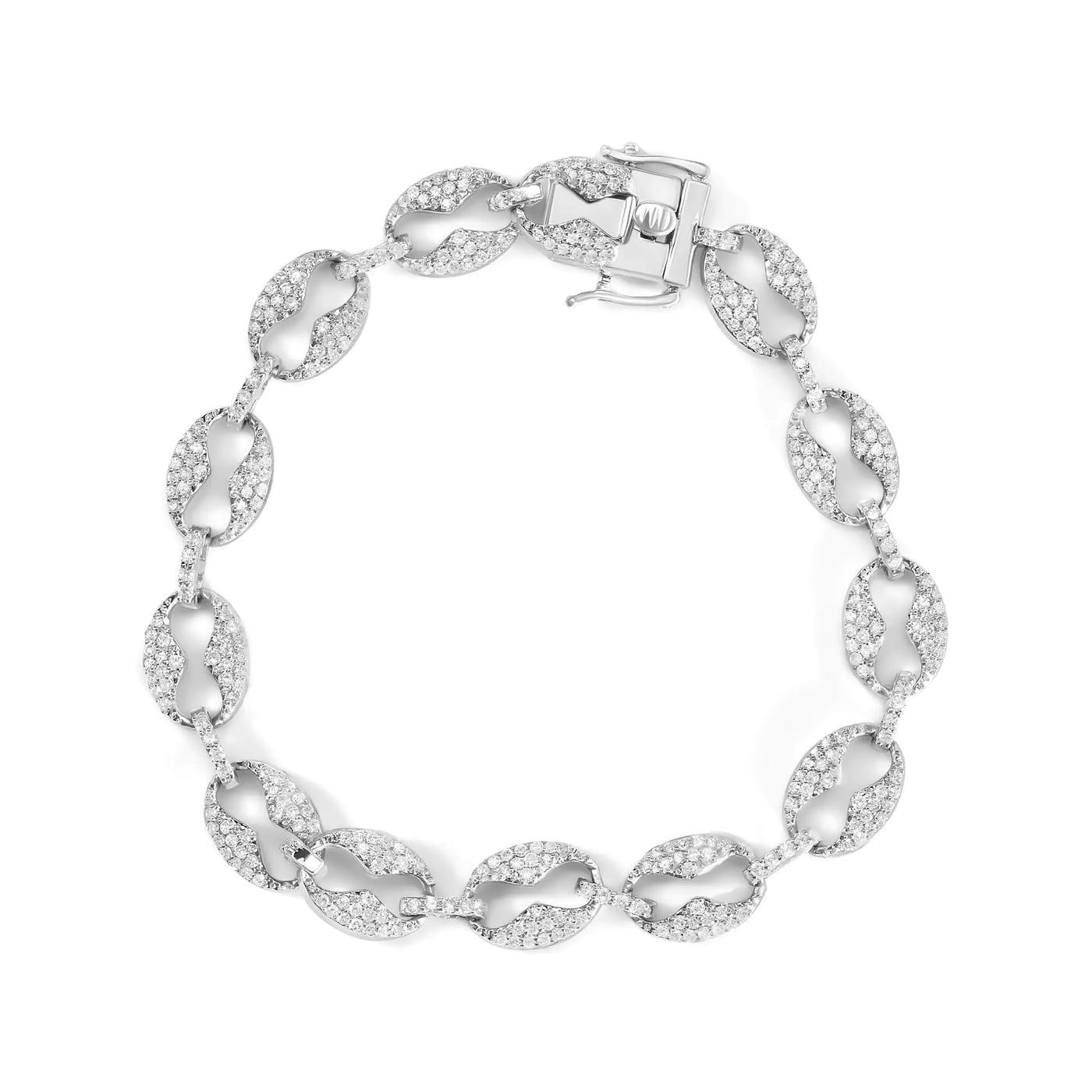 White 14K Gold 1.5 Cttw Round Diamond Set Link Bracelet