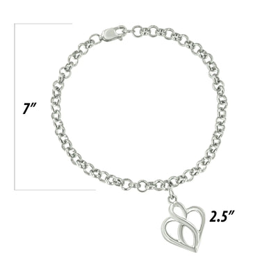 Open Heart with Center Vertical Infinity Chain Charm .925 Sterling Silver Bracelet - Size 7"