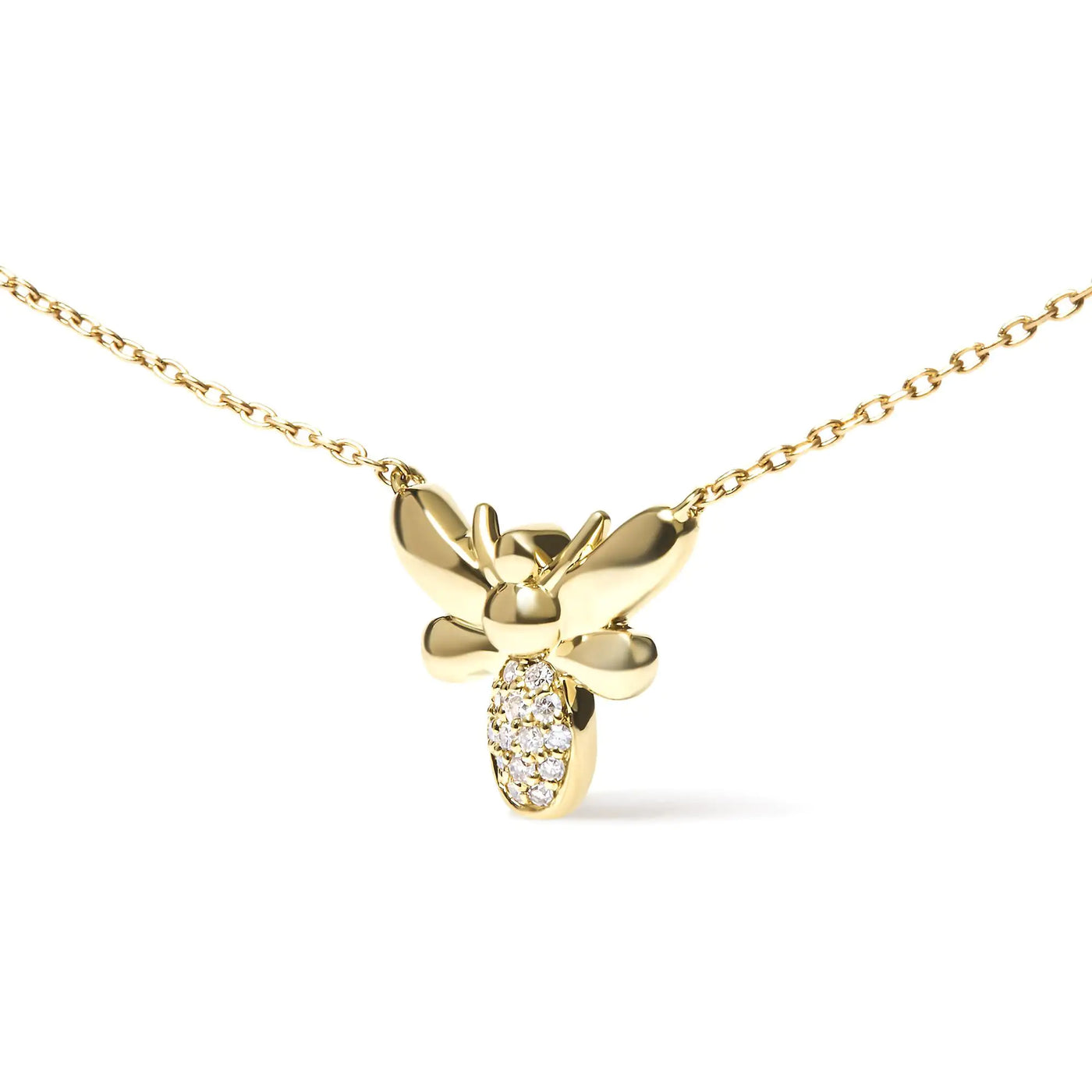 Bumble Bee Pendant 10K Yellow Gold Diamond Accented 18" Inch Necklace (H-I Color, I1-I2 Clarity)